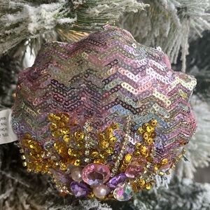 NEW Macy’s Holiday Lane Seaside Fabric Sequin Seashell Christmas Ornament